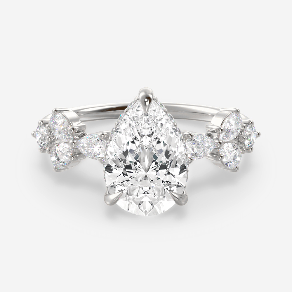 1.20 Carats Pear Shape Moissanite Hidden Halo Engagement Ring