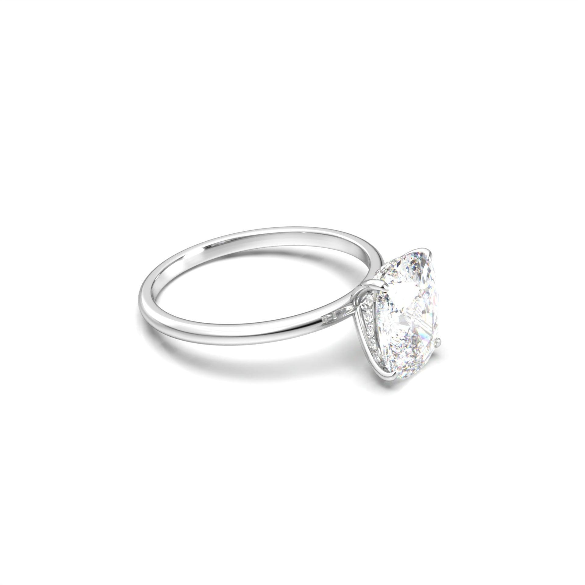 1.25 Carats Elongated Cushion Shape Moissanite Hidden Halo Engagement Ring