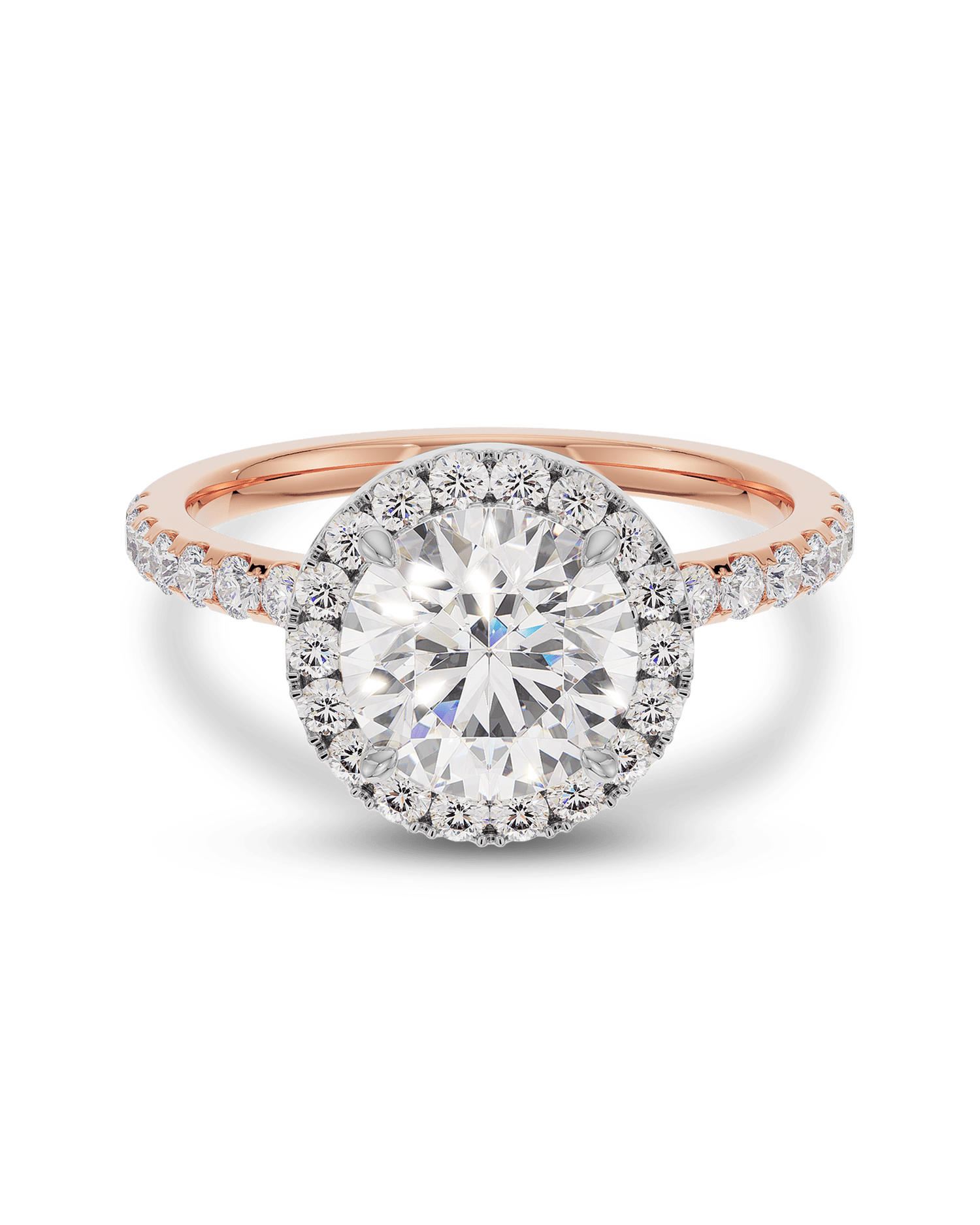 2.0 Carats Round Shape Moissanite Halo & Pave Engagement Ring