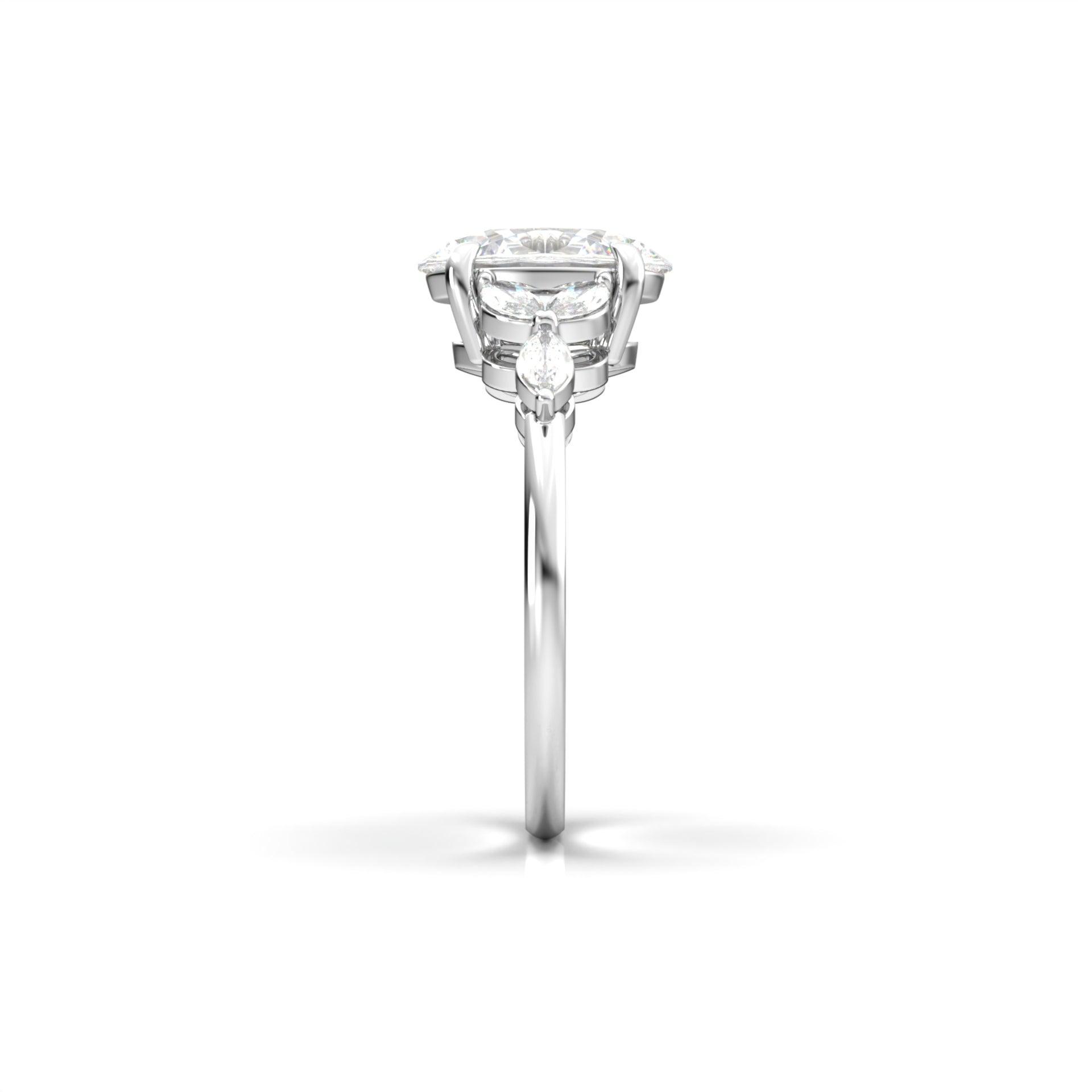 2.0 Carats Oval Moissanite Cluster Engagement Ring
