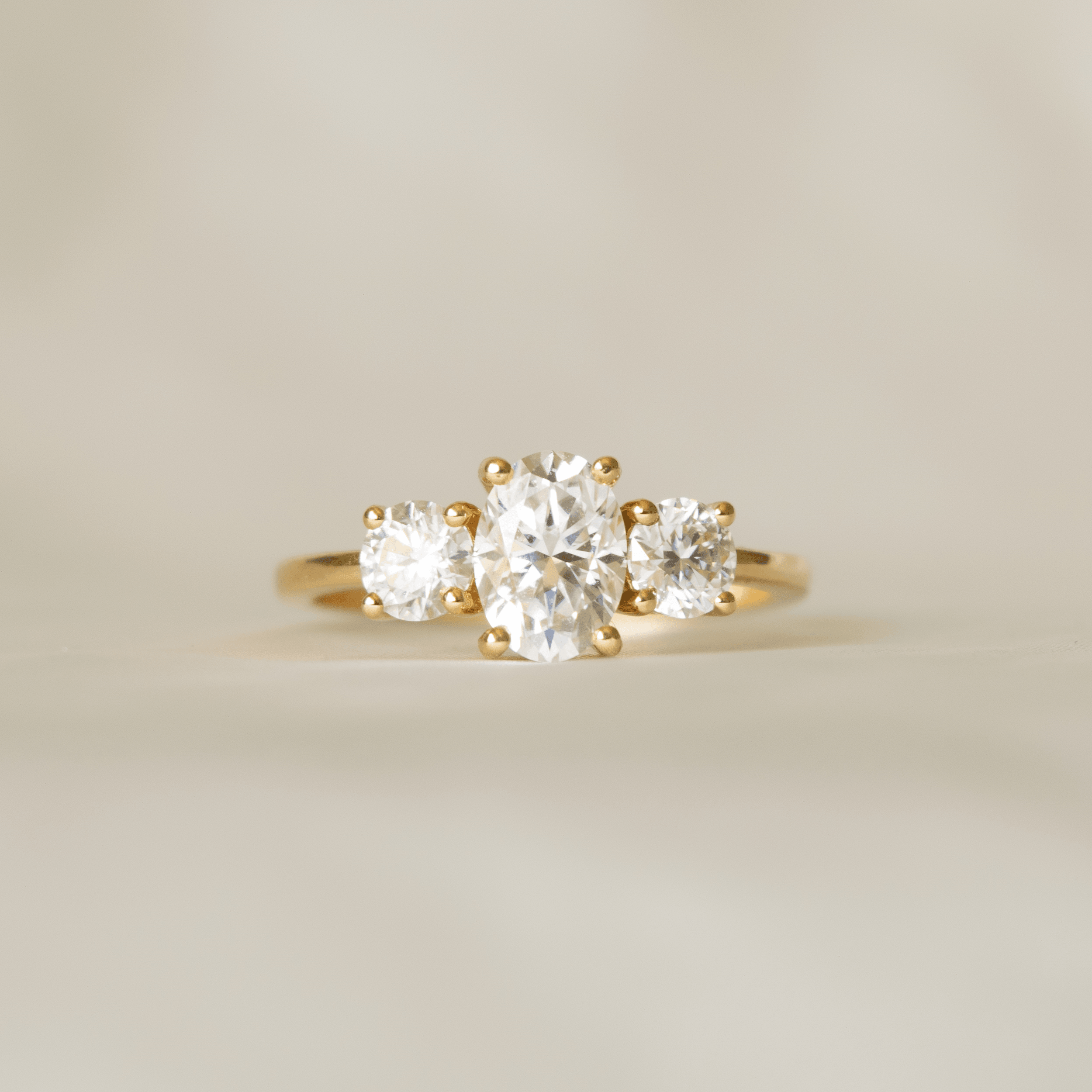 2.0 Carats Oval Shape Moissanite Three Stone Engagement Ring