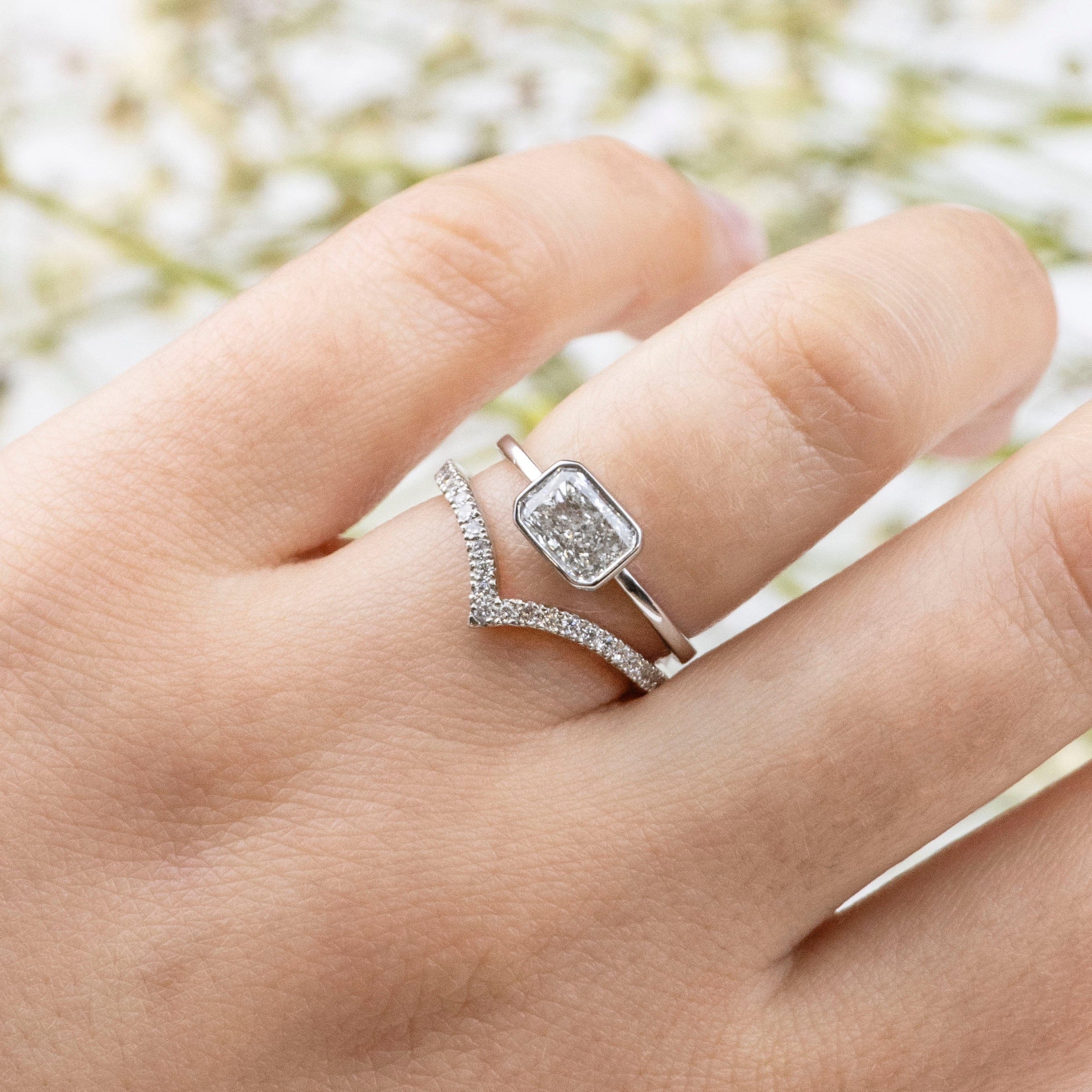 1.0 Carats East-West Radiant Shape Moissanite Solitaire Engagement Ring