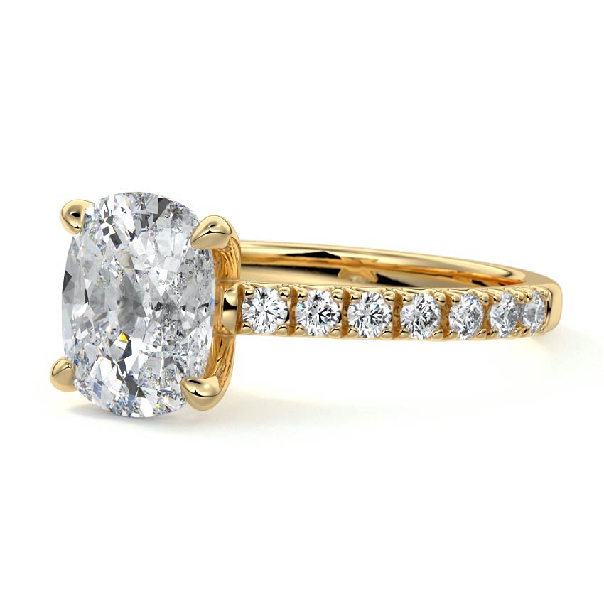1.0 Carats Lab Grown Diamond Cushion Shape F-VS1 Pave Engagement Ring