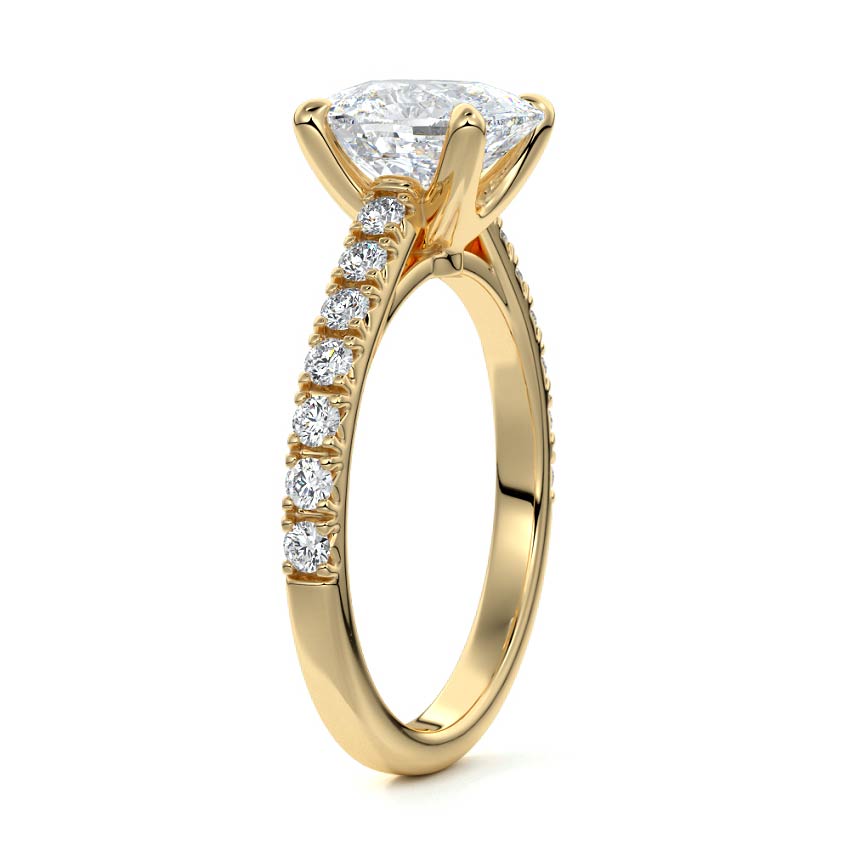 1.0 Carats Lab Grown Diamond Cushion Shape F-VS1 Pave Engagement Ring