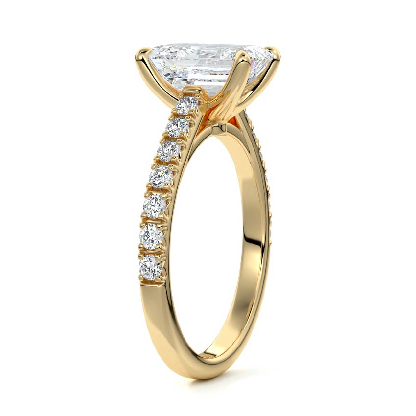 2.50 Carats Lab Grown Diamond Emerald Shape E-VS1 Pave Setting Engagement Ring