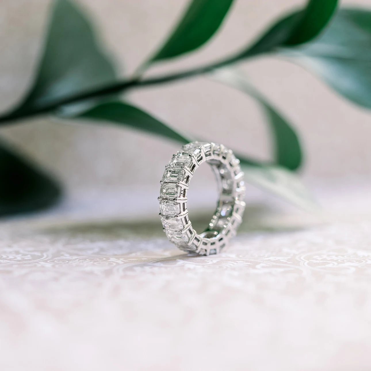 5.0 Carats Lab Grown Diamond Emerald Shape Full Eternity Wedding Band