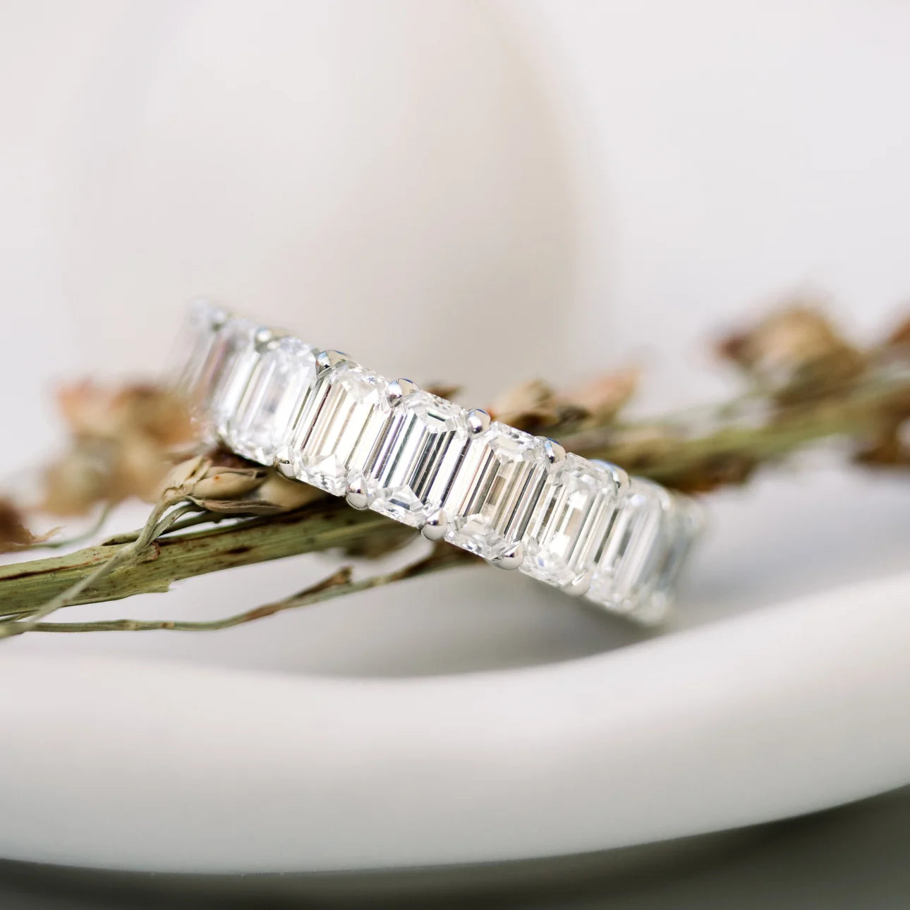 5.0 Carats Lab Grown Diamond Emerald Shape Full Eternity Wedding Band