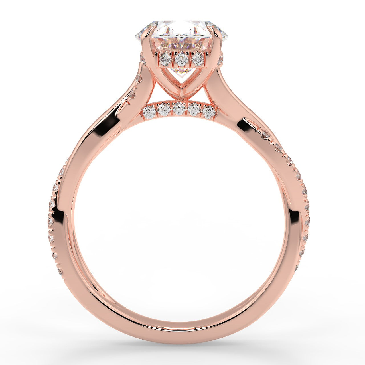 2.30 Carats Oval Shape Moissanite Hidden Halo & Pave Engagement Ring