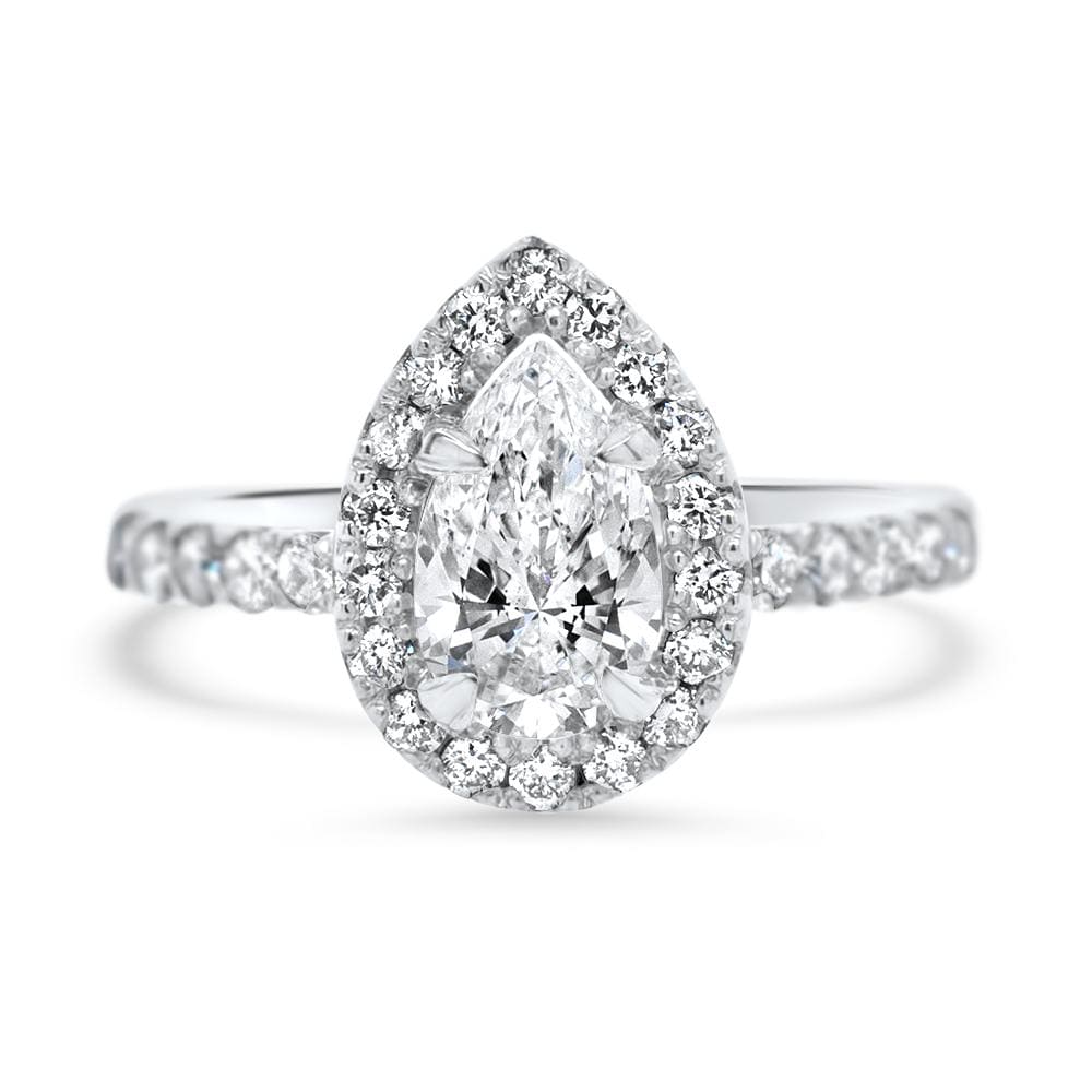 1.01 Carats Pear Shape Moissanite Halo & Pave Engagement Ring