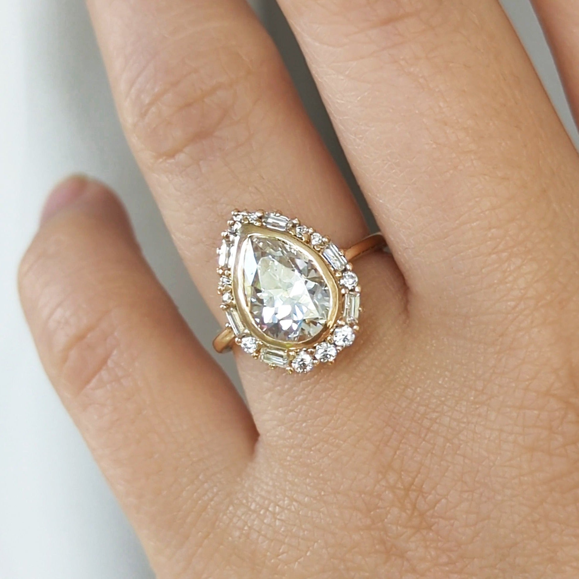 2.10 Carats Pear Shape Moissanite Halo Engagement Ring