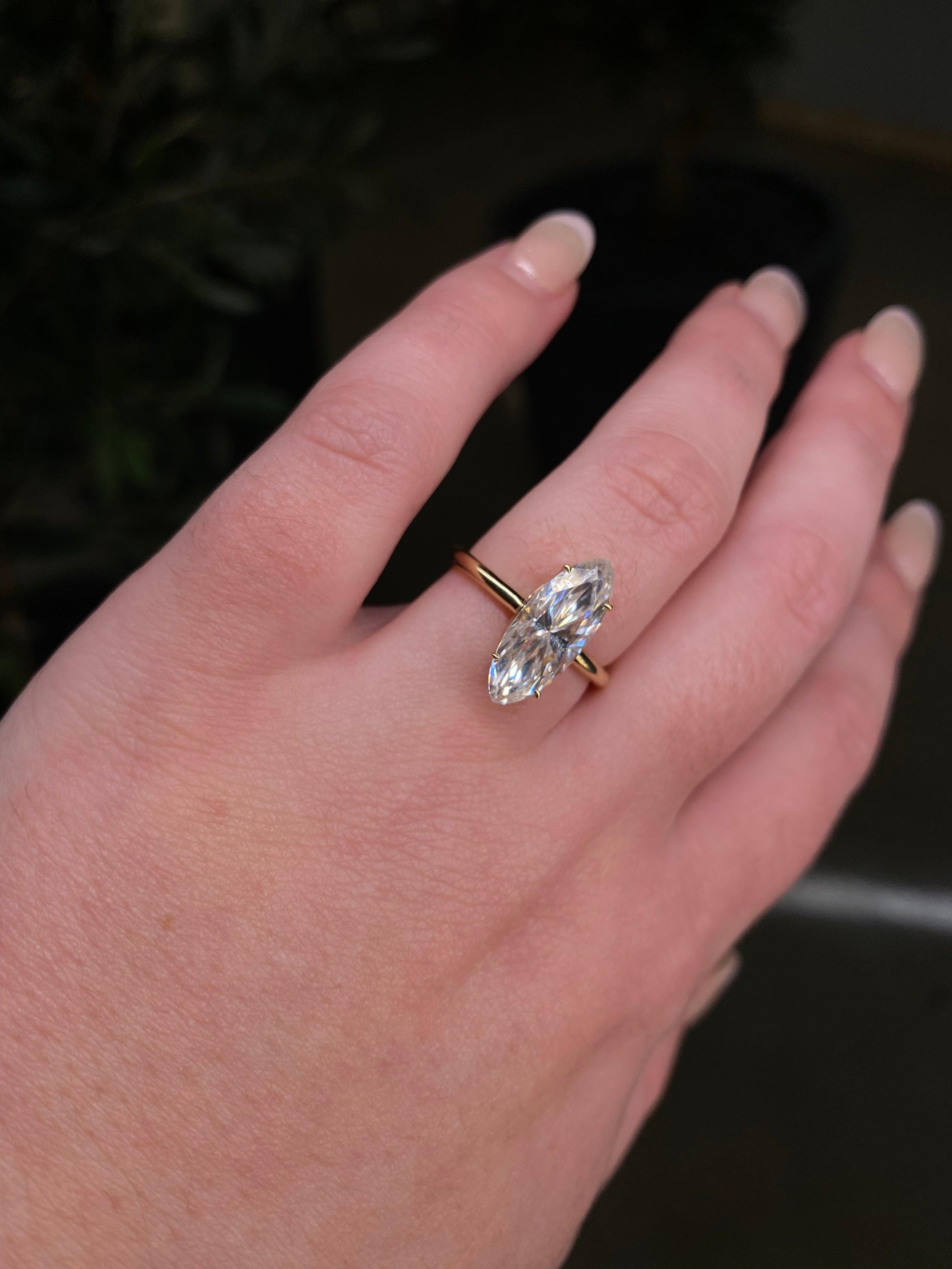 2.50 Carats Marquise Shape Moissanite Solitaire Engagement Ring