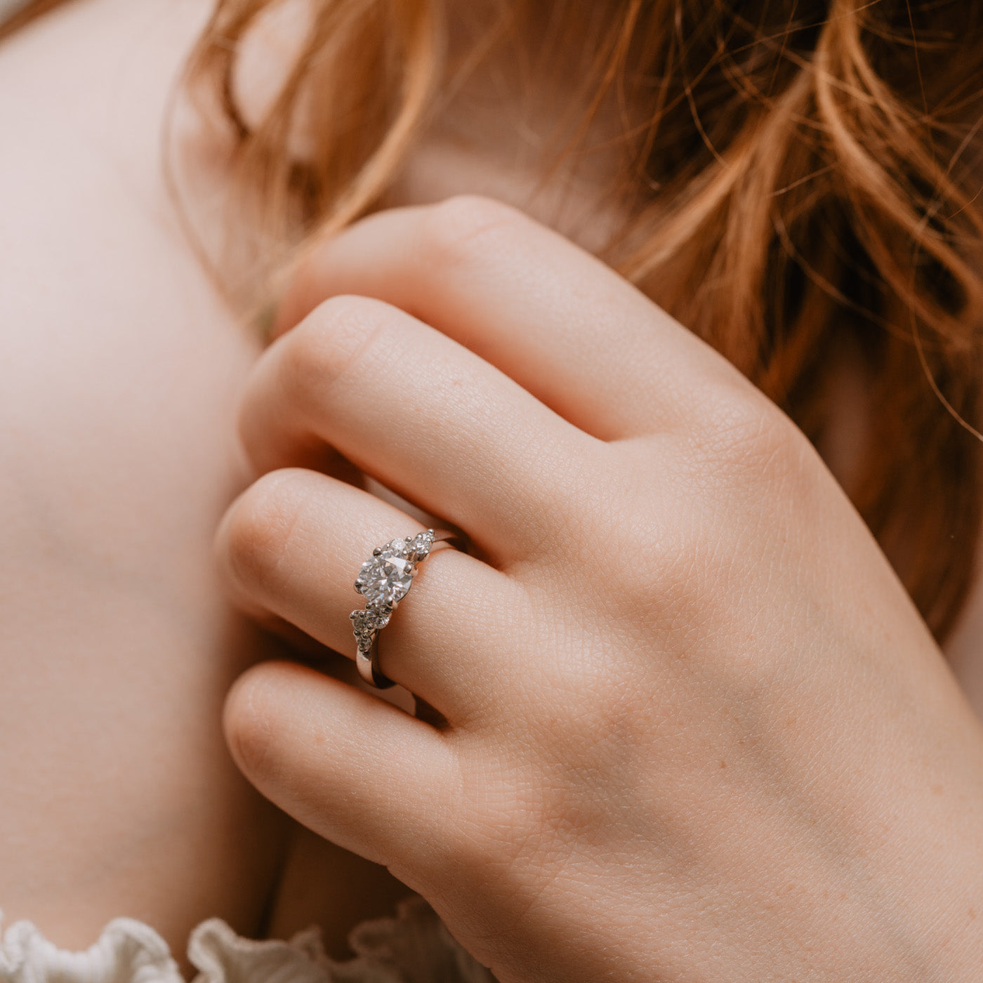 1.04 Carats Round Shape Moissanite Seven Stone Engagement Ring