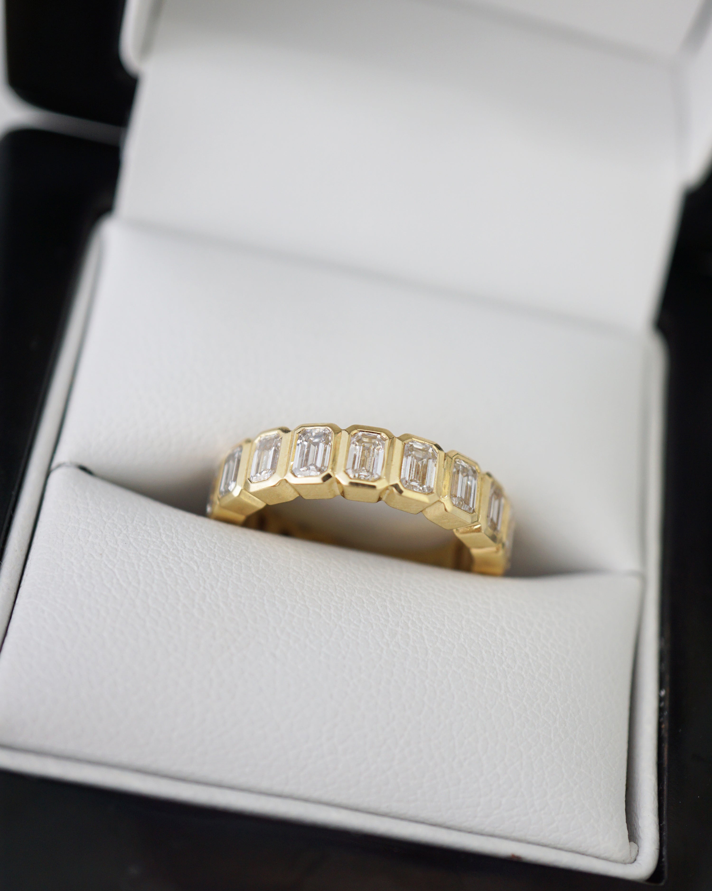3.2 Carats Moissanite Emerald Shape Bezel Wedding Band