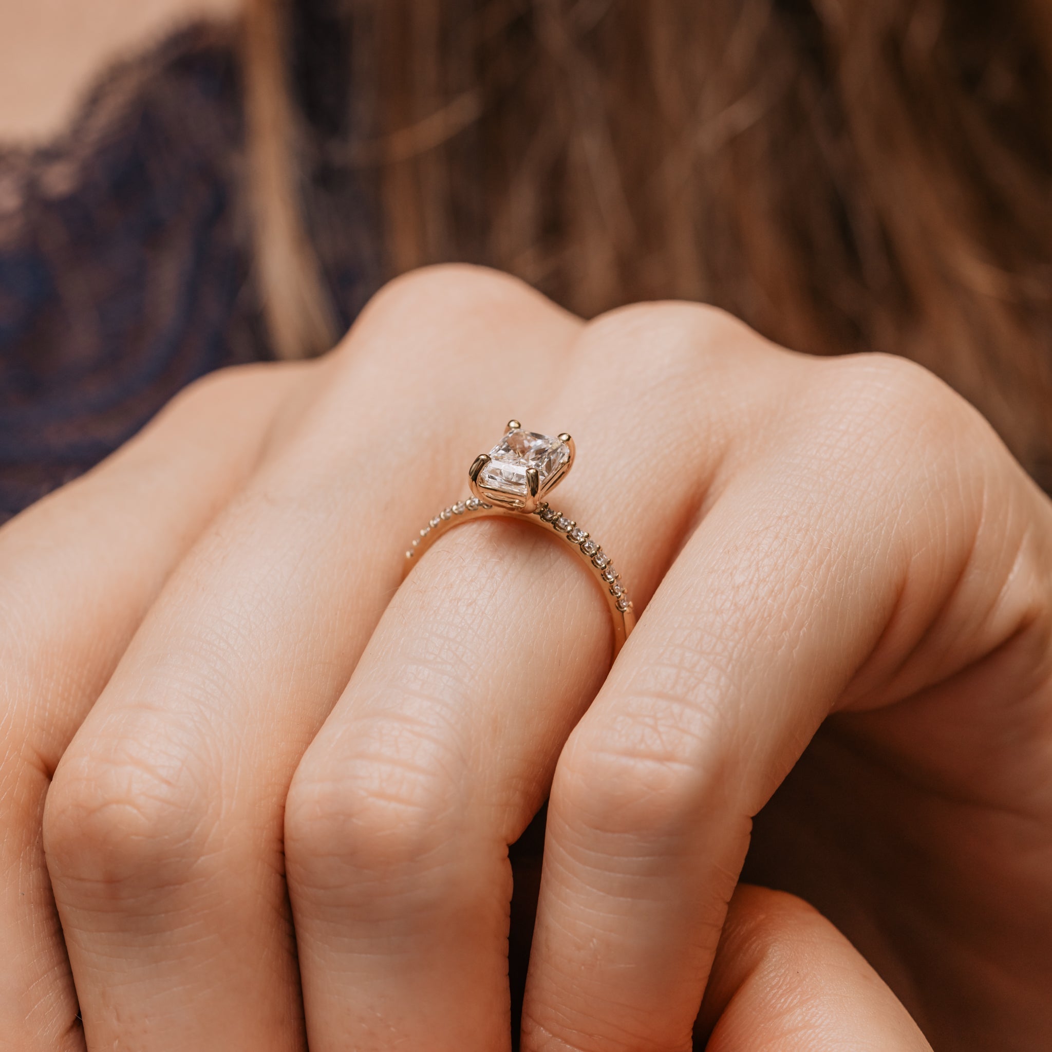 1.15 Carats Radiant Shape Moissanite Pave Engagement Ring