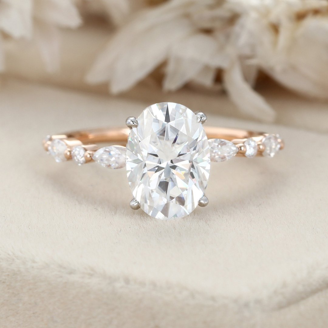 2.50 Carats Oval Shape Moissanite Hidden Halo & Pave Engagement Ring