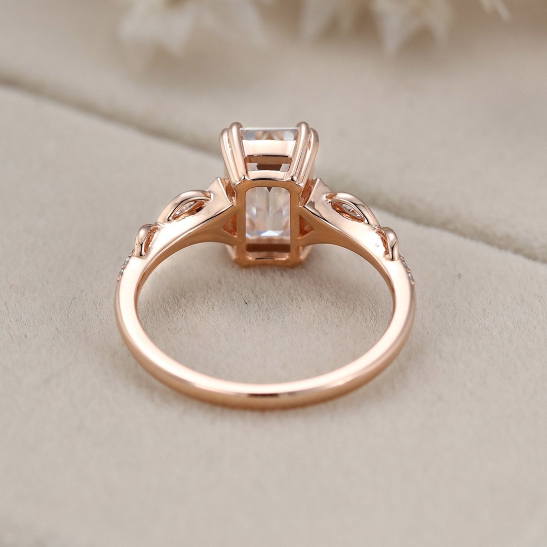 2.0 Carats Emerald Shape Moissanite Vintage Pave Engagement Ring