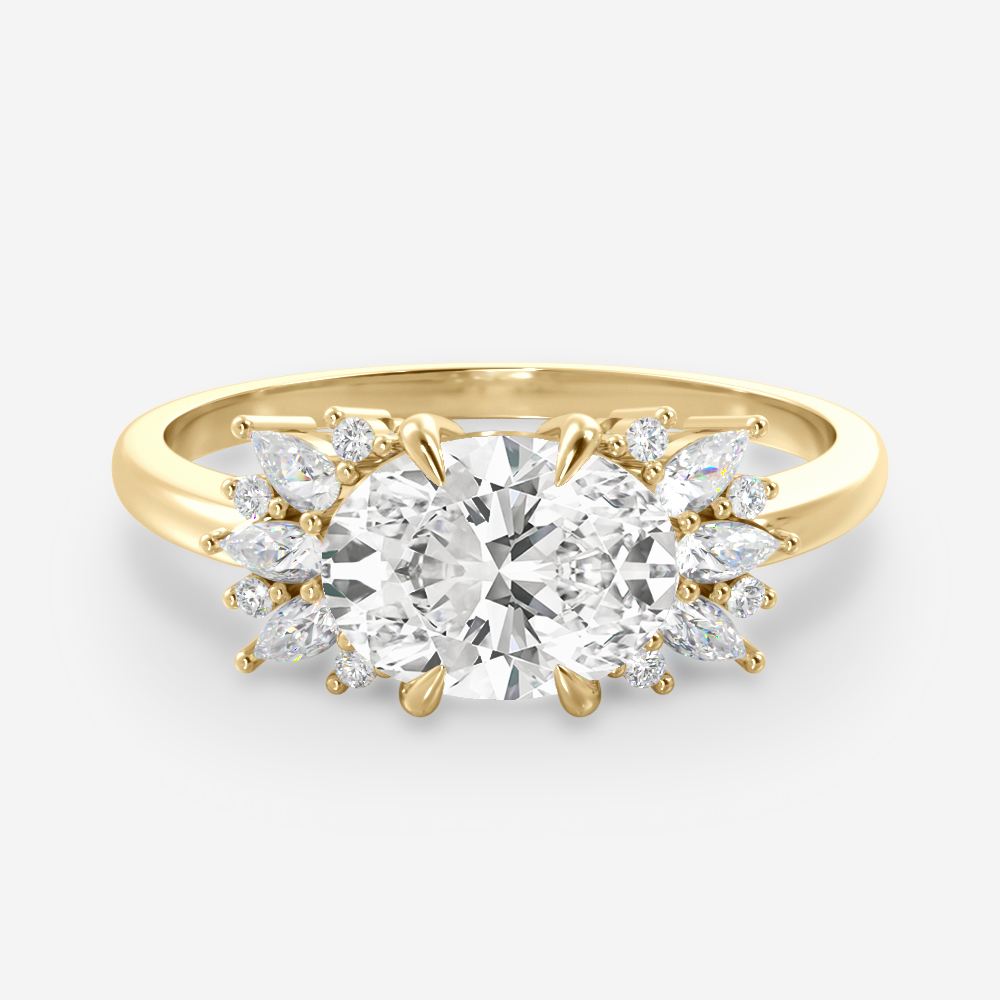 1.25 Carats East West Oval Shape Moissanite Cluster Engagement Ring