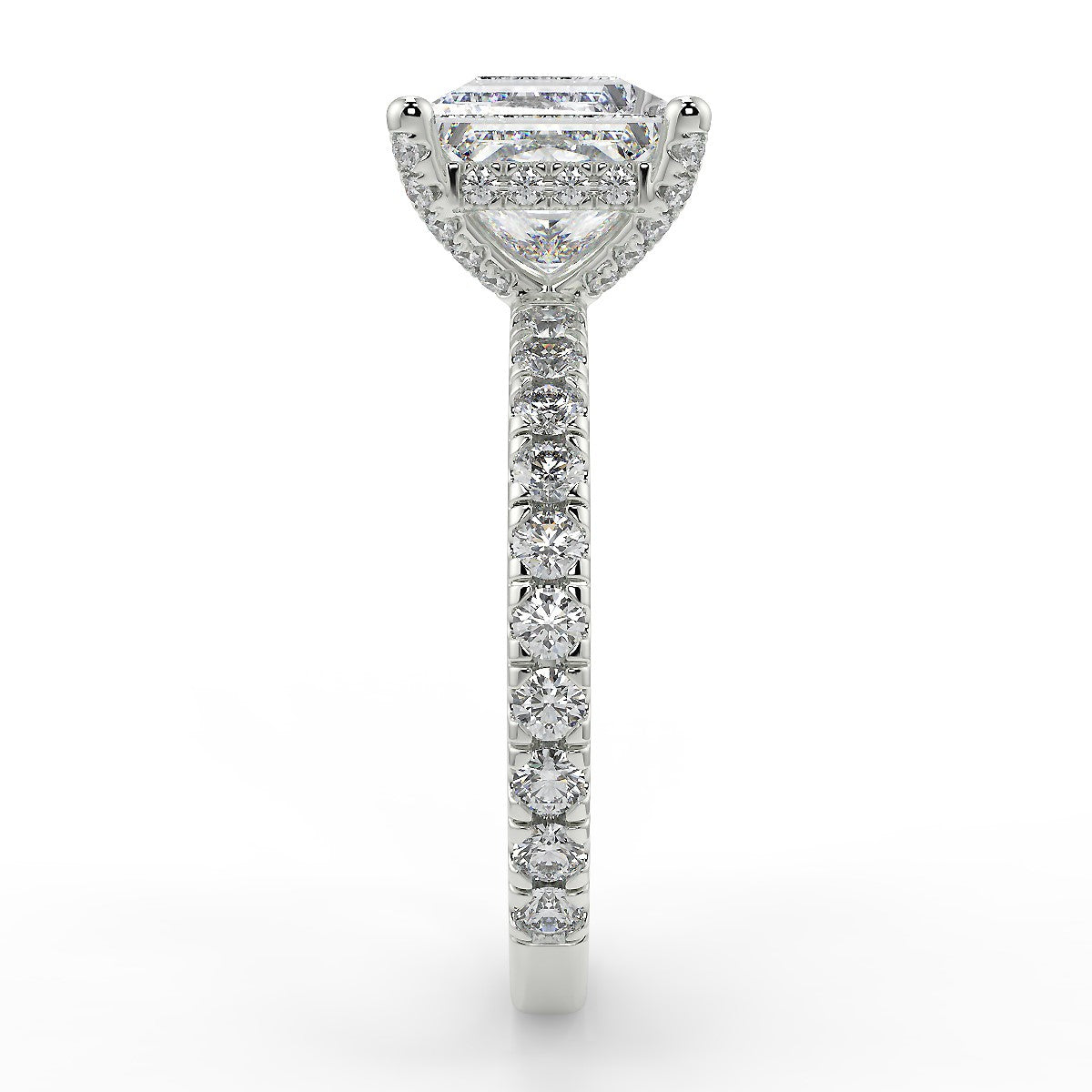 2.20 Carats Princess Shape Moissanite Hidden Halo & Pave Engagement Ring