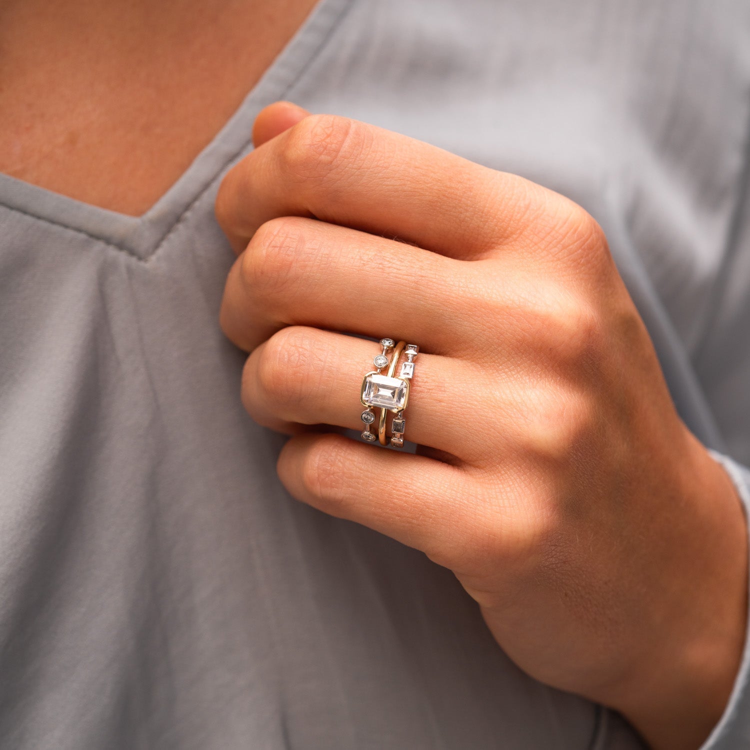 1.0 Carats Emerald Shape Moissanite Solitaire Engagement Ring