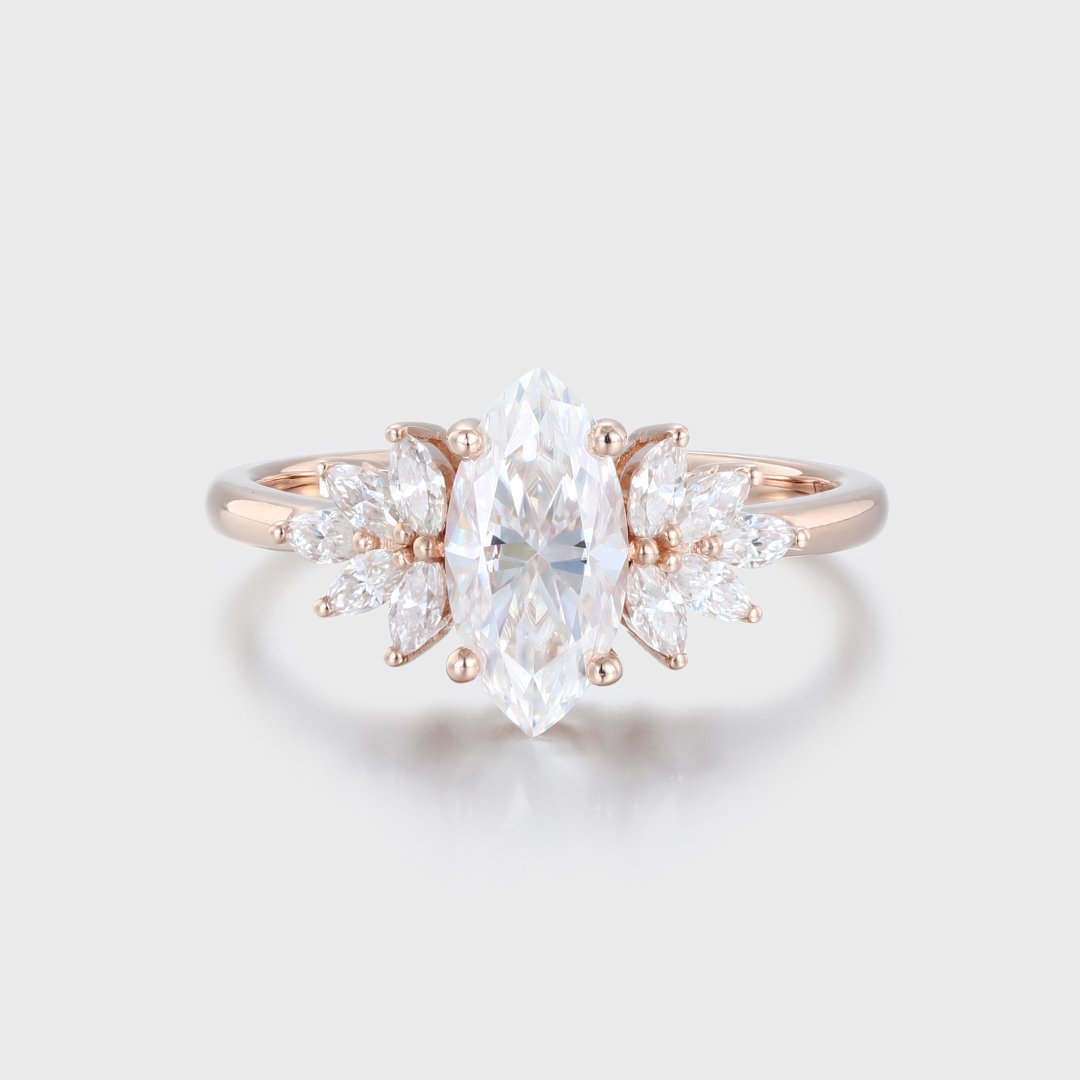 1.0 Carats Marquise Shape Moissanite Cluster Engagement Ring