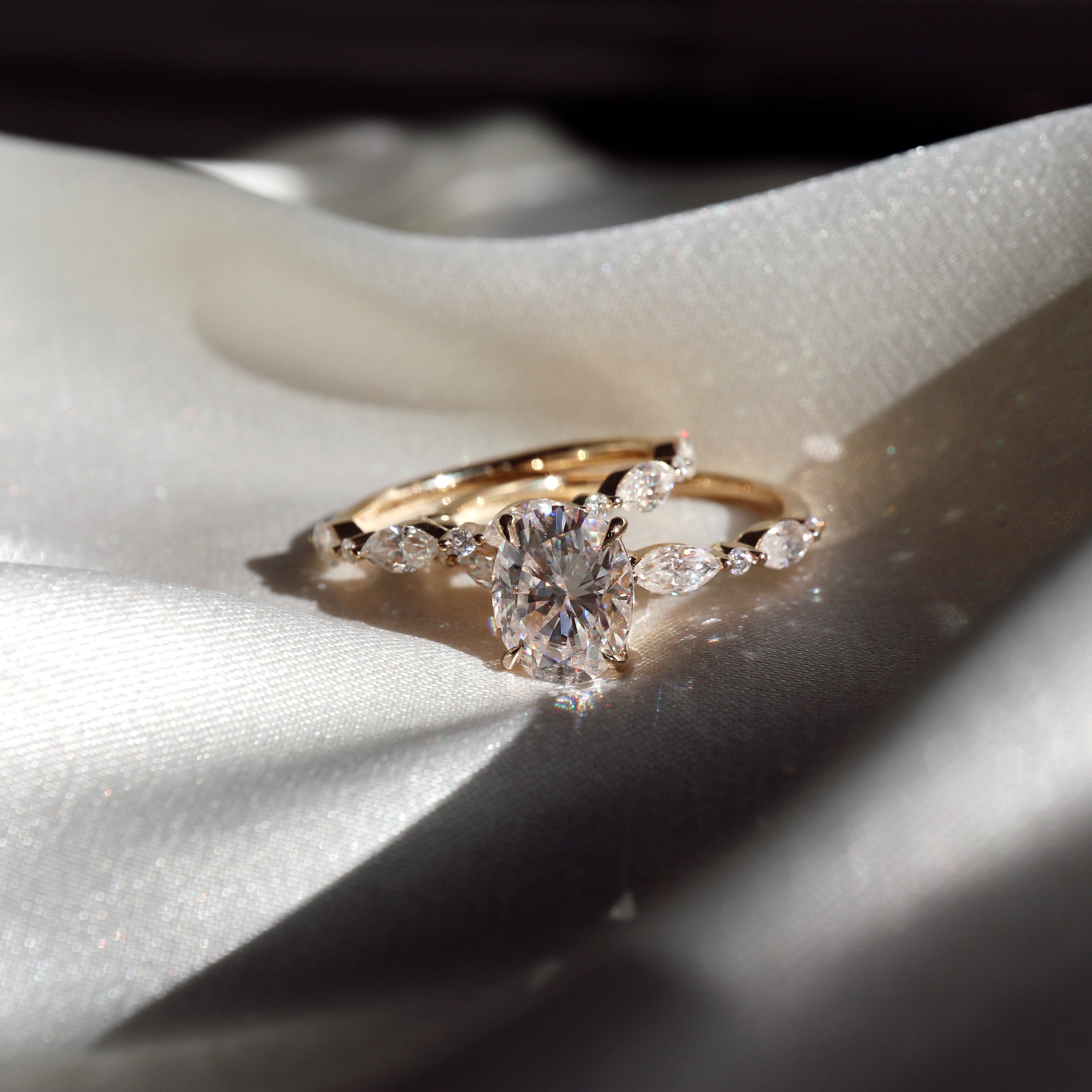 1.3 Carats Oval Shape Pave Moissanite Engagement Ring