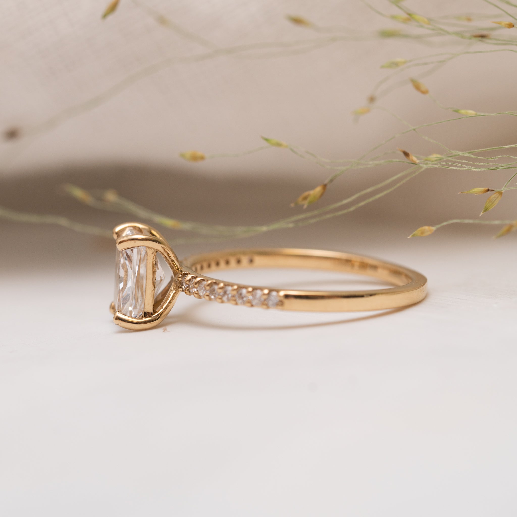 1.15 Carats Radiant Shape Moissanite Pave Engagement Ring