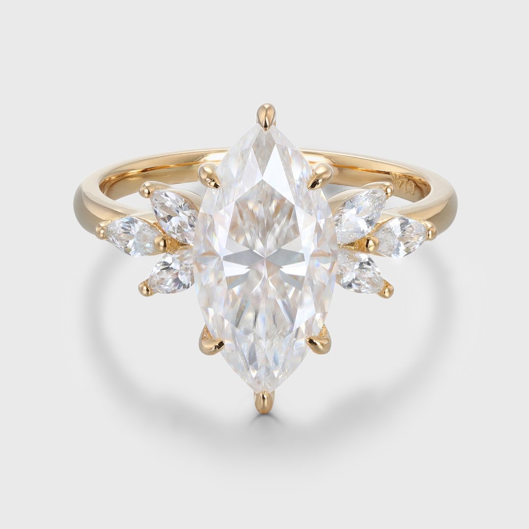3.0 Carats Marquise Shape Moissanite Cluster Engagement Ring
