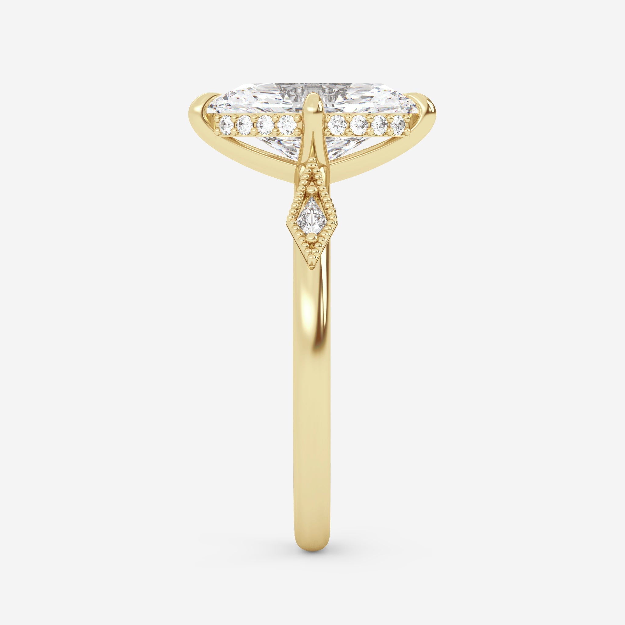 1.25 Carats Marquise Shape Moissanite Vintage Hidden Halo Engagement Ring