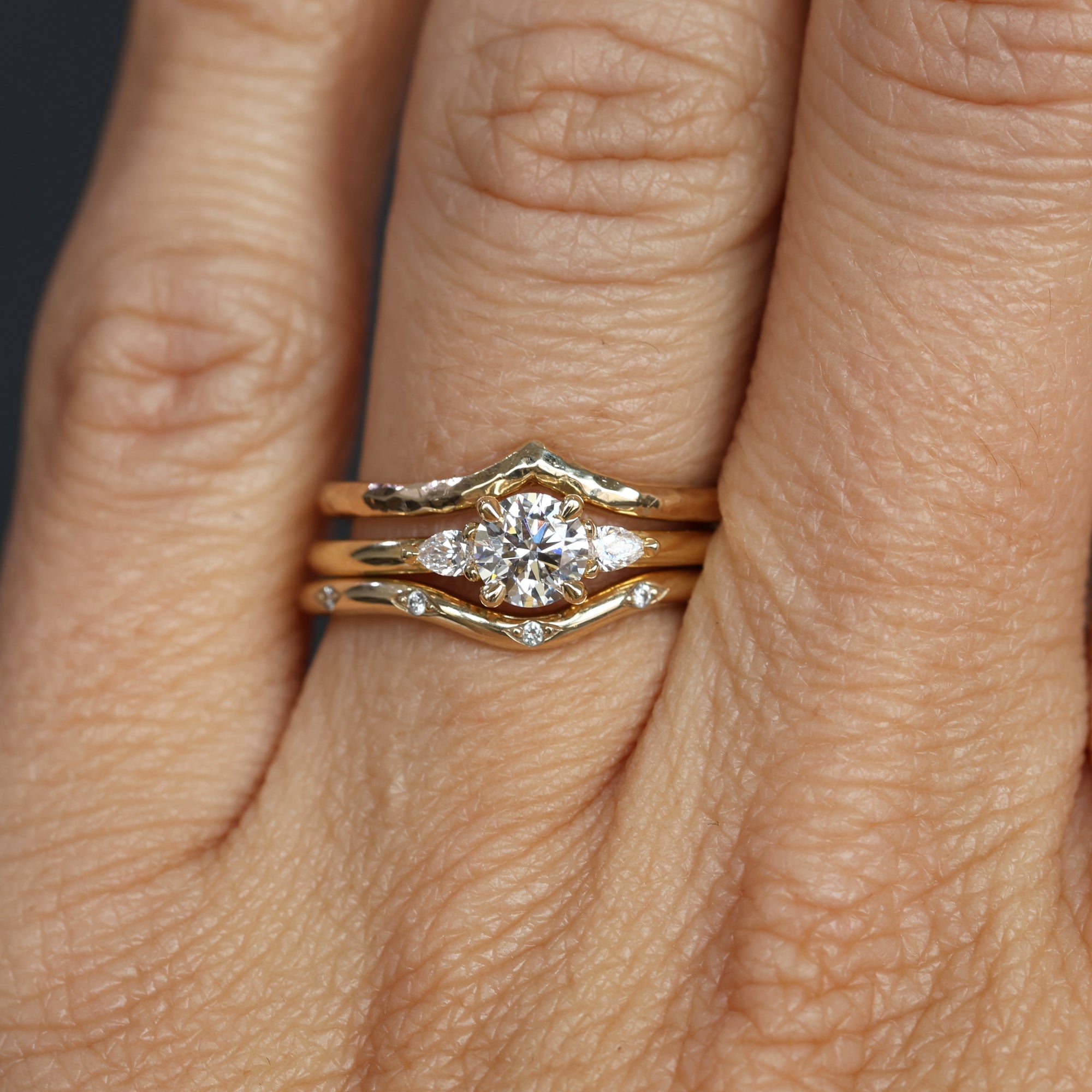 0.51 Carats Round Shape Moissanite Three Stone Engagement Ring