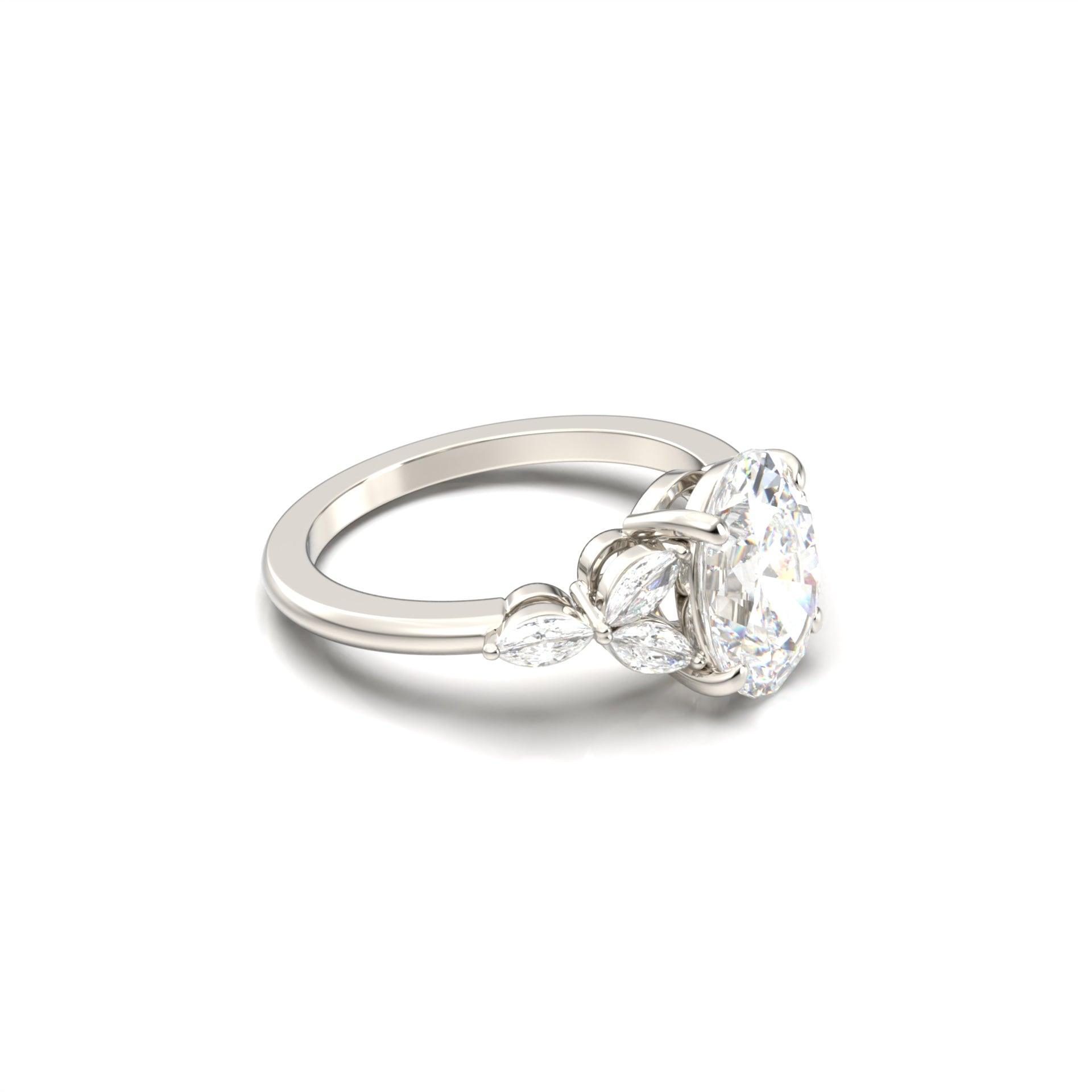 2.0 Carats Oval Moissanite Cluster Engagement Ring