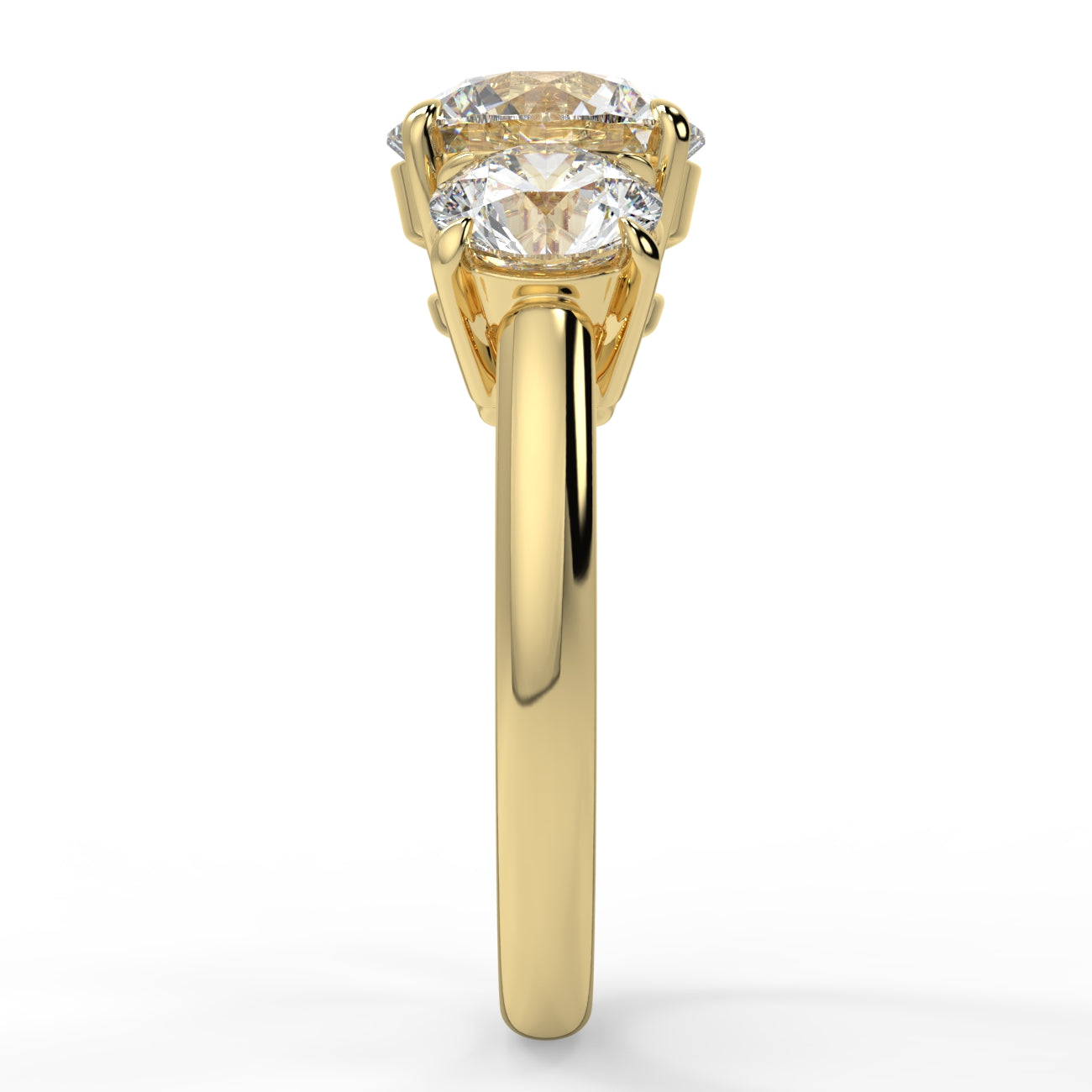 0.75 Carats Round Shape Moissanite Three Stone Engagement Ring