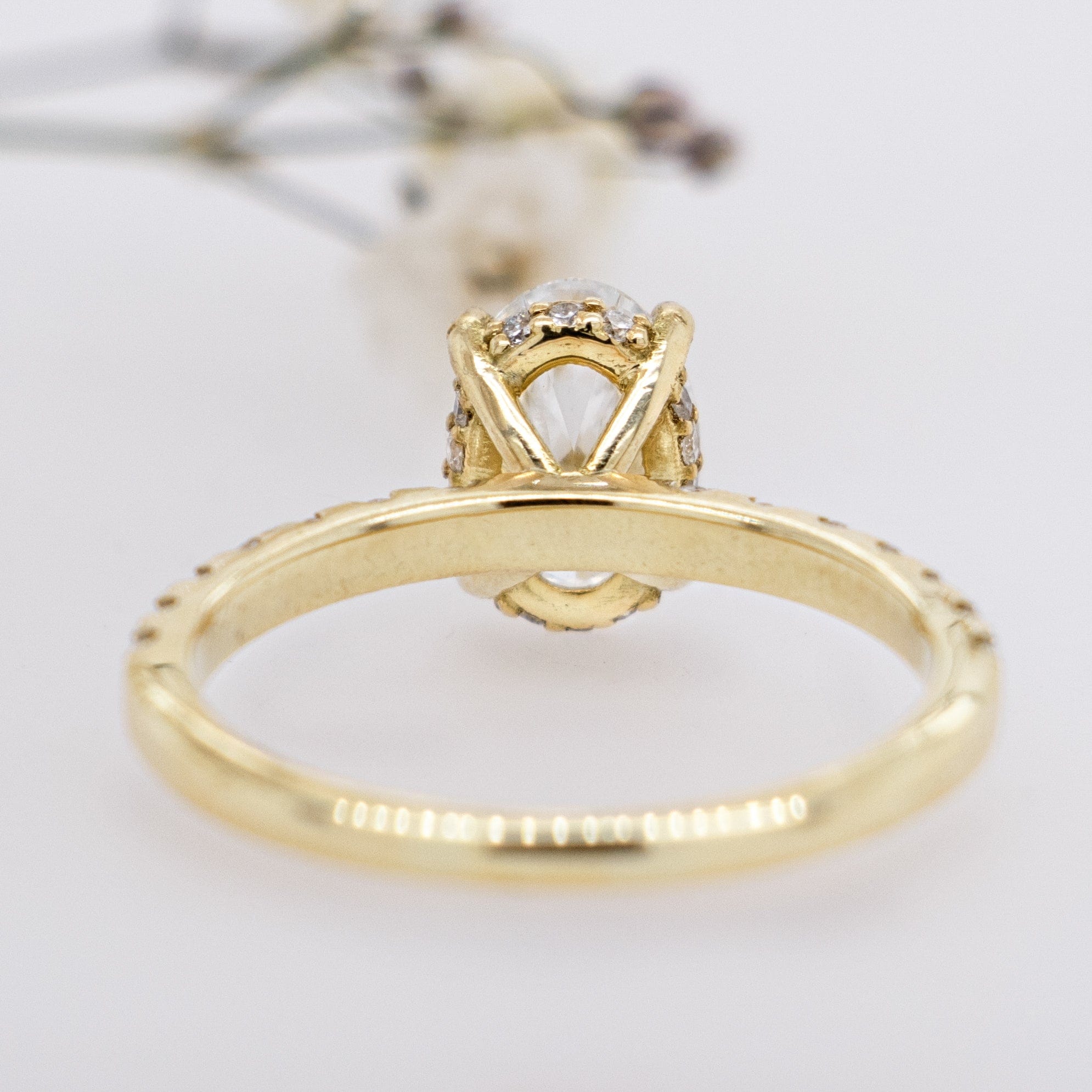 1.01 Carats Oval Shape Moissanite Hidden Halo Pave Engagement Ring