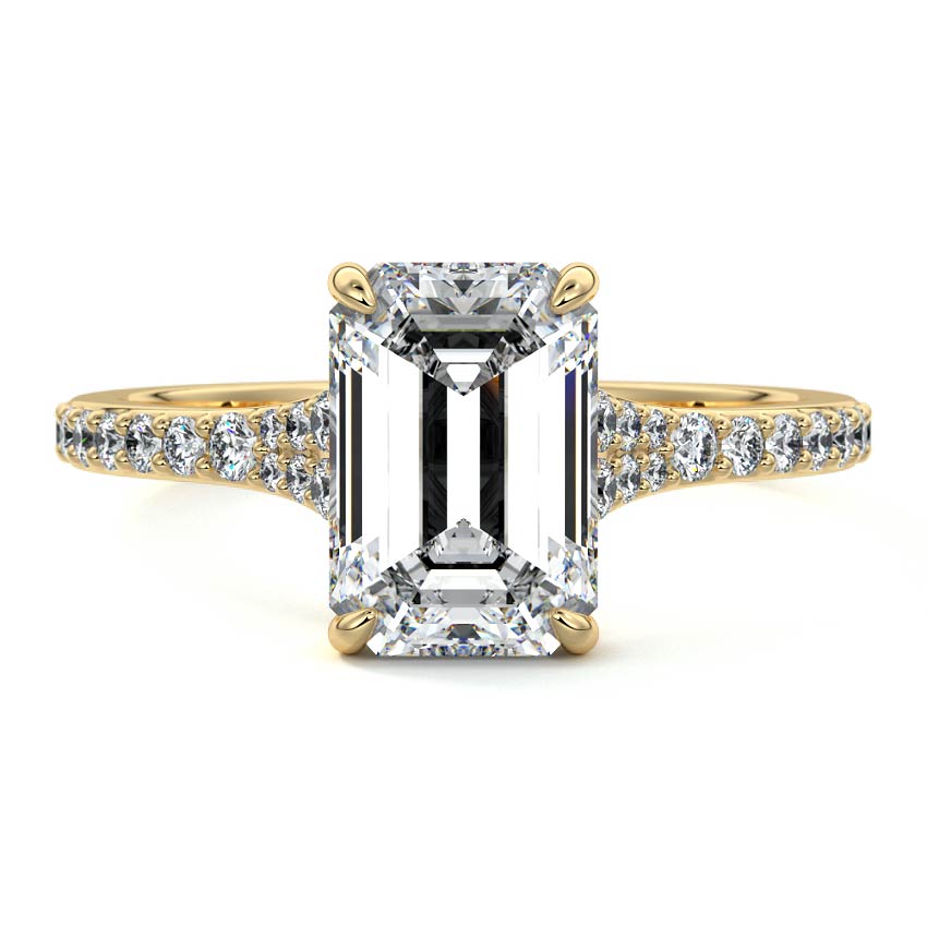 3.50 Carats Lab Grown Diamond Emerald Shape E-VS1 Split Shank Pave Engagement Ring