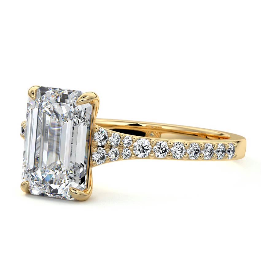 3.50 Carats Lab Grown Diamond Emerald Shape E-VS1 Split Shank Pave Engagement Ring