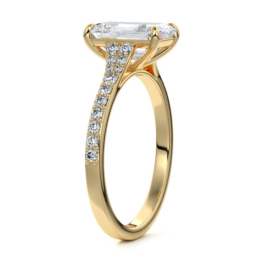 3.50 Carats Lab Grown Diamond Emerald Shape E-VS1 Split Shank Pave Engagement Ring