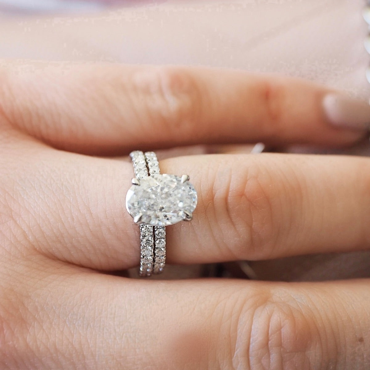 2.70 Carats Oval Shape Moissanite Hidden Halo & Pave Engagement Ring