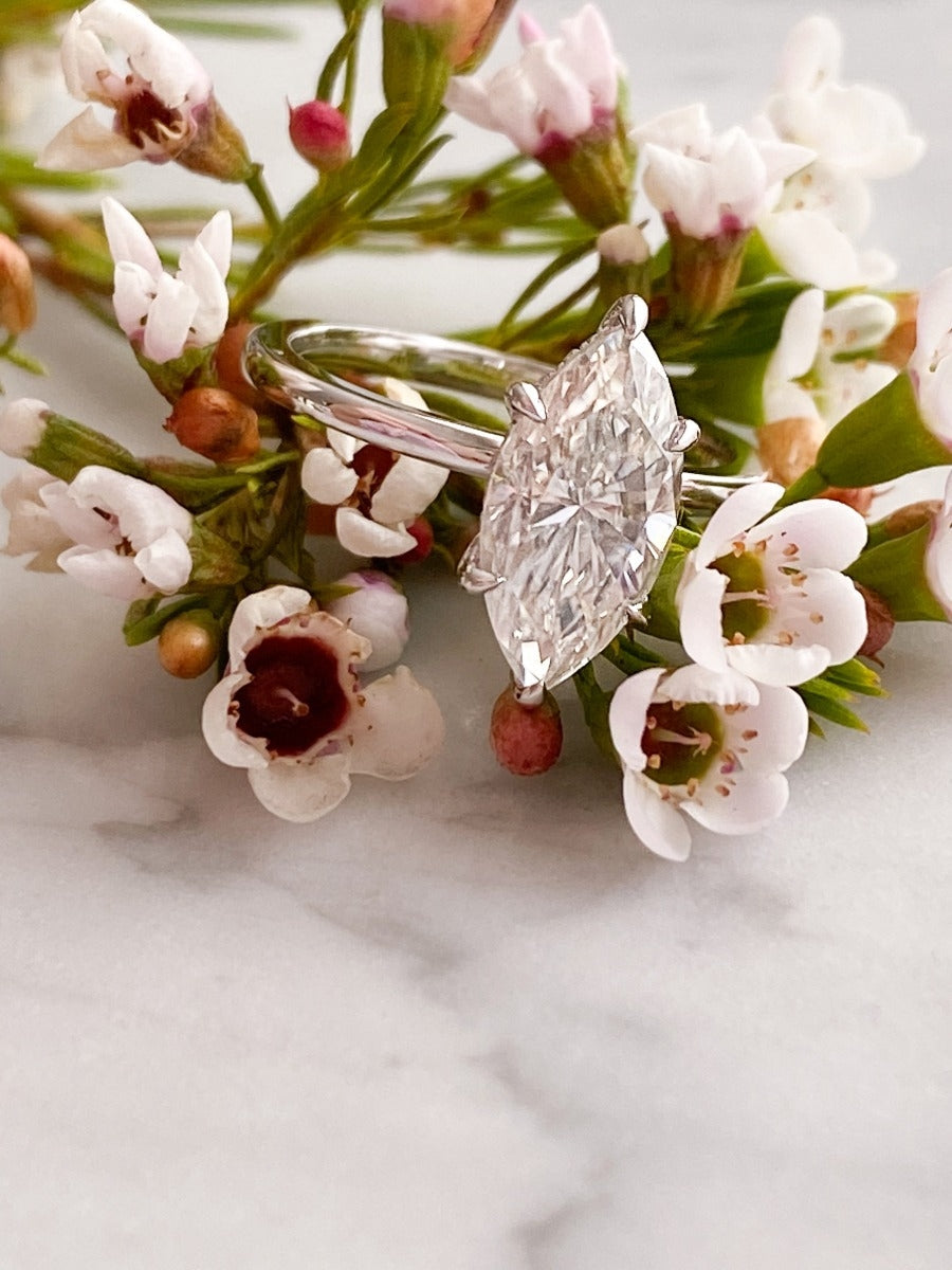 2.70 Carats Marquise Shape Moissanite Hidden Halo Engagement Ring