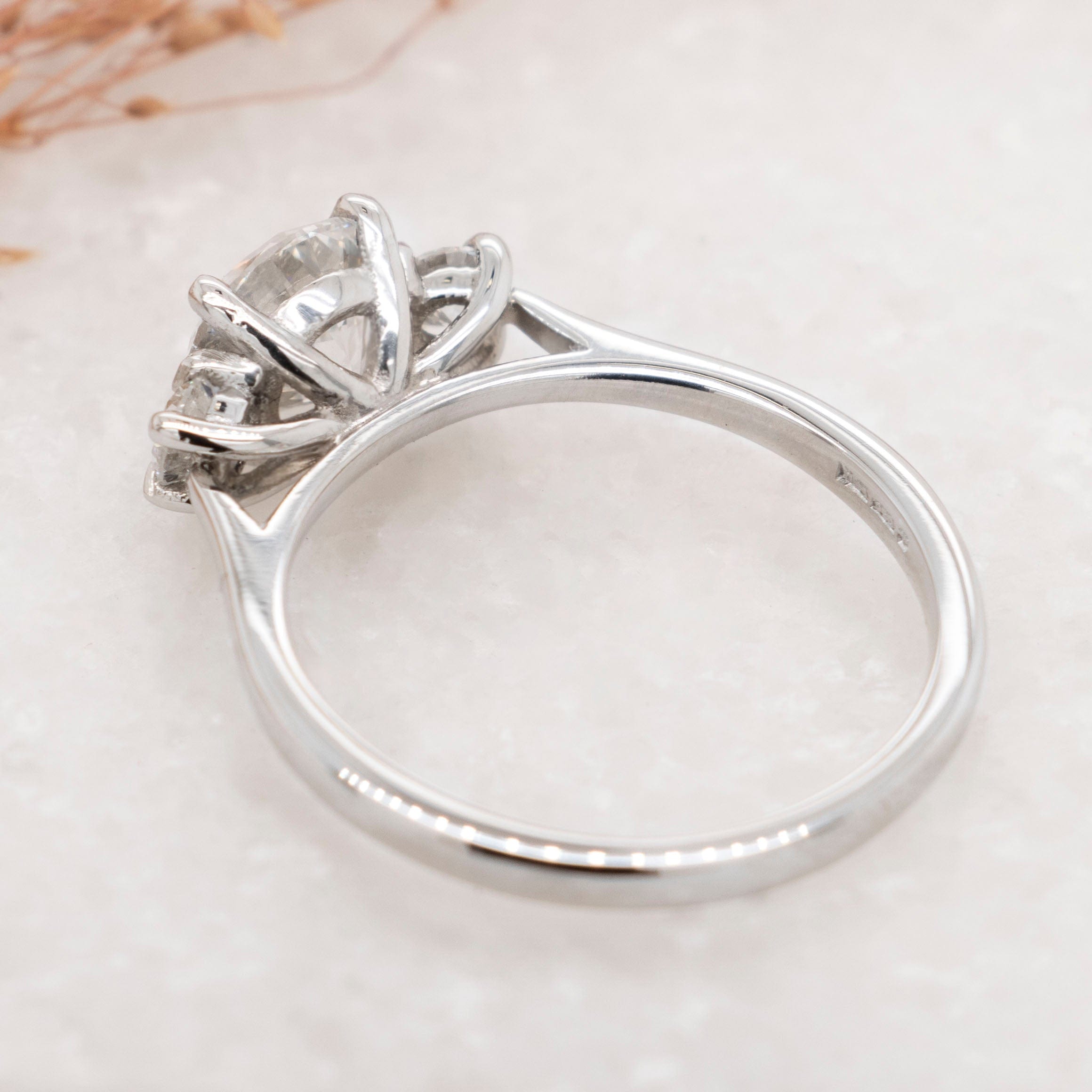 1.02 Carats Round Shape Moissanite Three Stone Engagement Ring