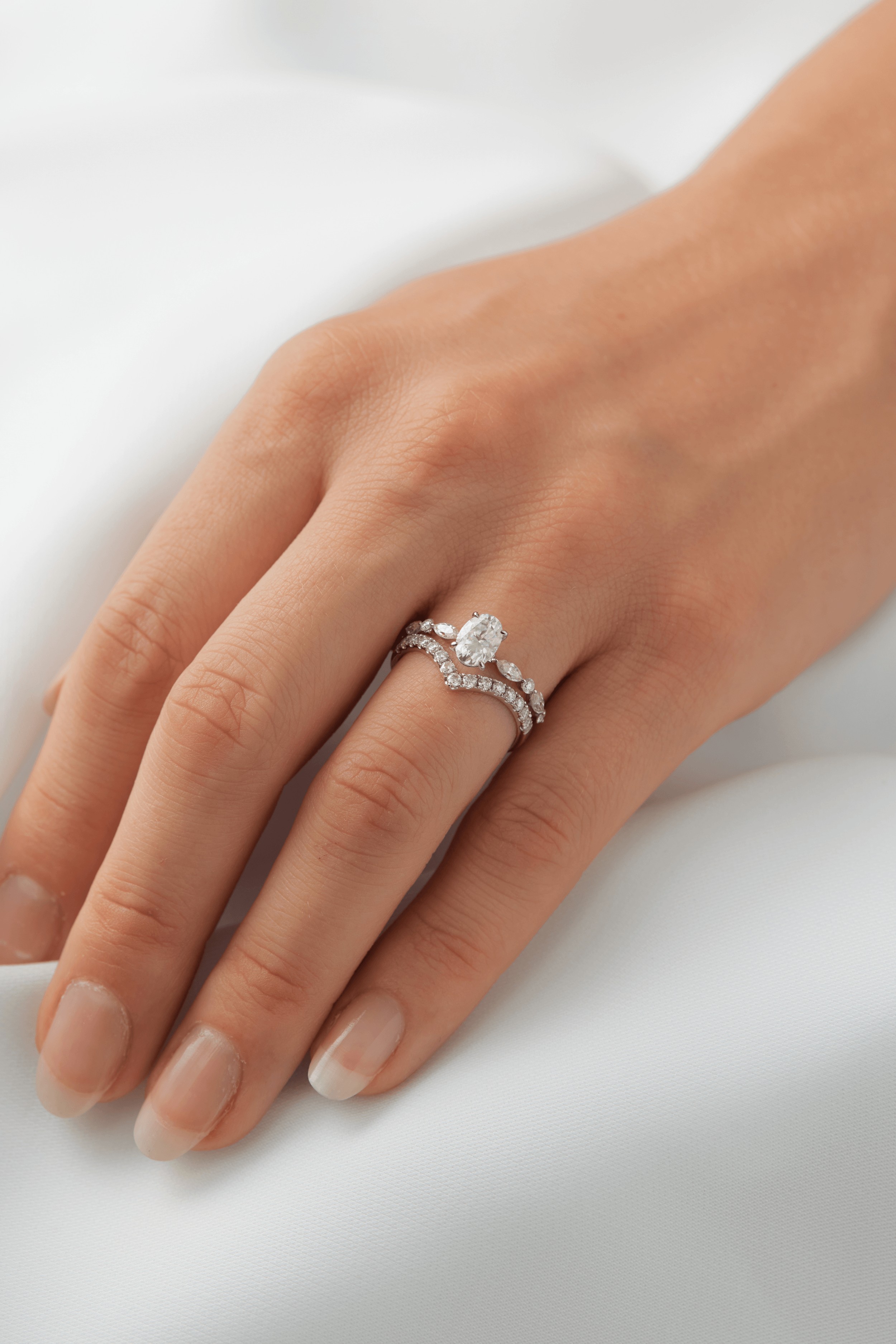 1.0 Carats Oval Shape Moissanite Pave Engagement Ring