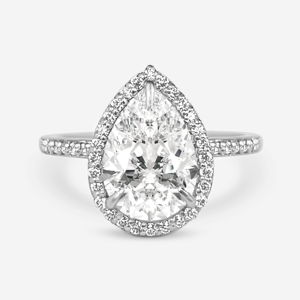 2.10 Carats Pear Shape Moissanite Halo & Pave Engagement Ring