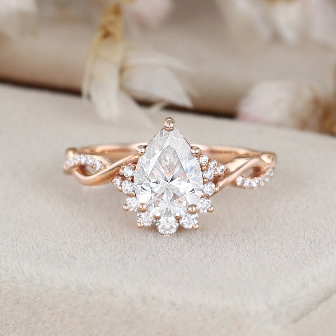 1.50 Carats Pear Shape Moissanite Twisted Engagement Ring