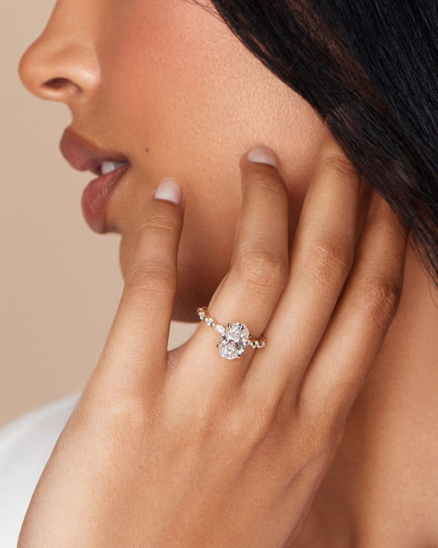 1.30 Carats Oval Shape Moissanite Pave Engagement Ring