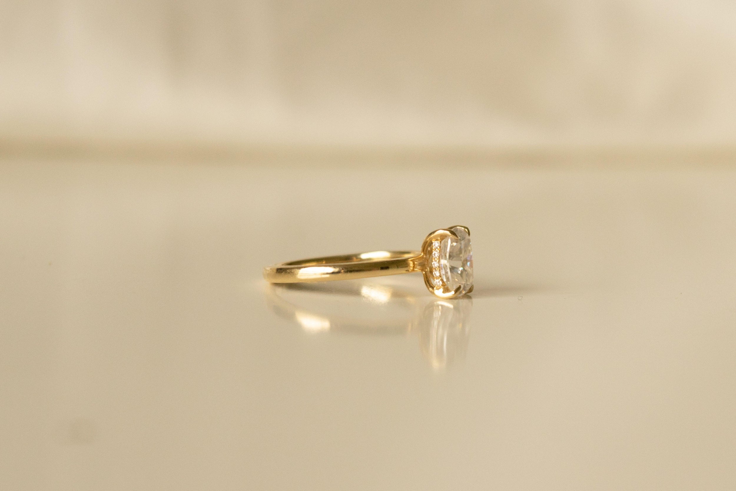 1.25 Carats Elongated Cushion Shape Moissanite Hidden Halo Engagement Ring