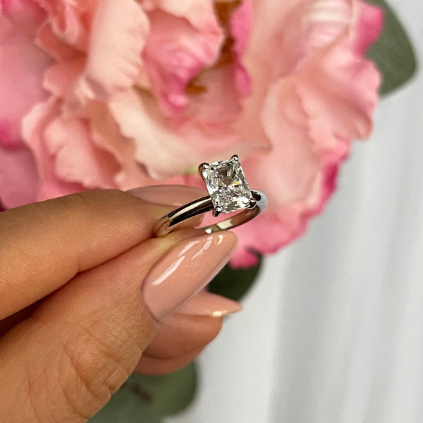 1.75 Carats Radiant Shape Moissanite Solitaire Engagement Ring