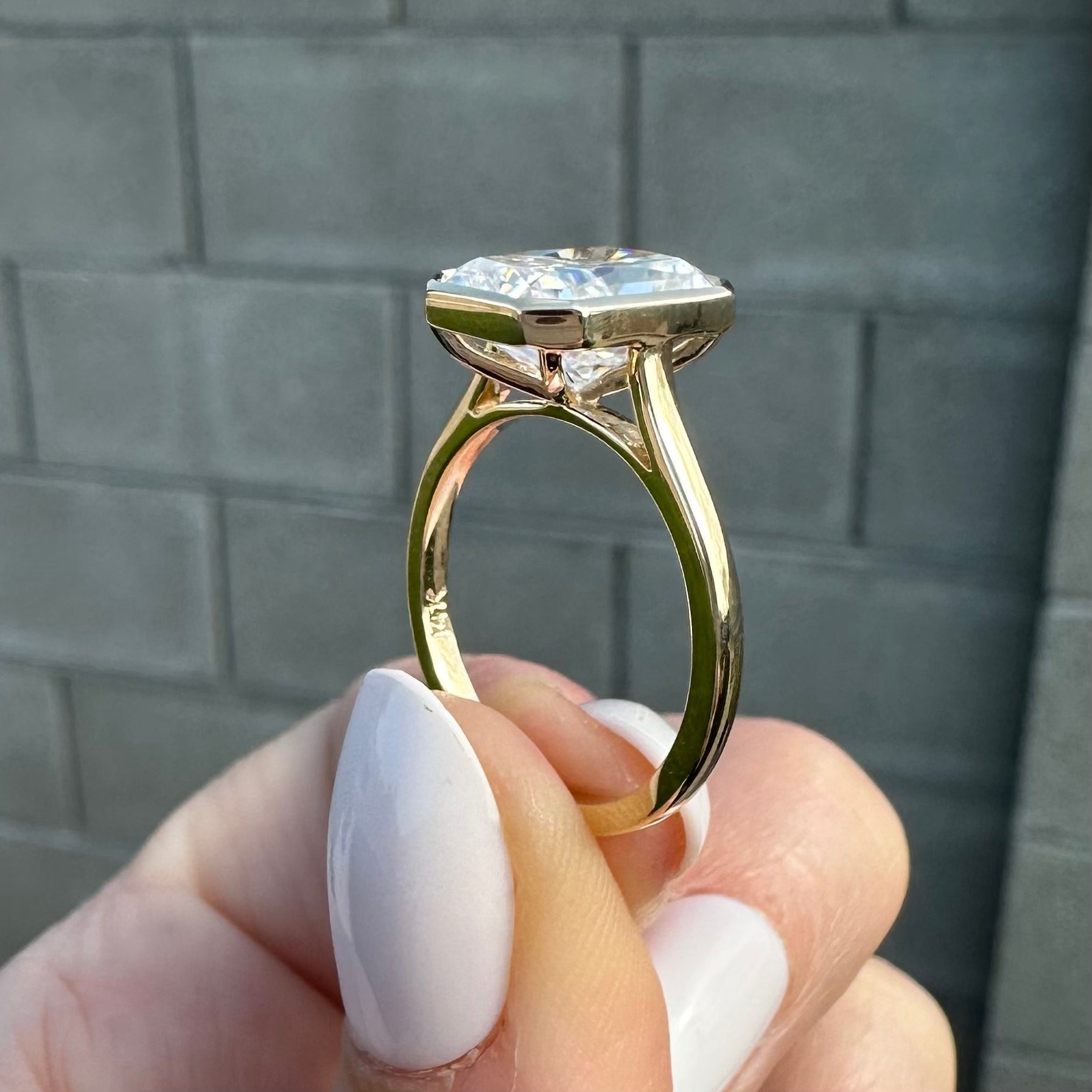 4.80 Carats Radiant Shape Moissanite Solitaire Bezel Engagement Ring