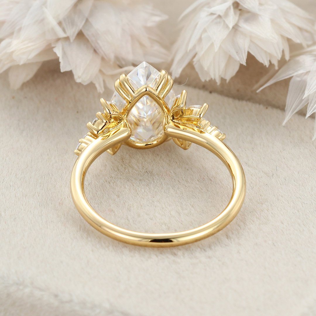 3.0 Carats Pear Shape Moissanite Cluster Engagement Ring