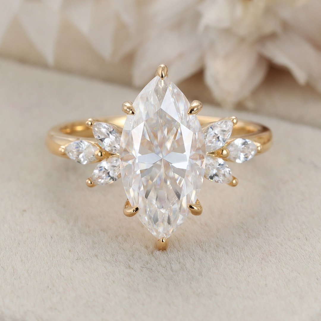 3.0 Carats Marquise Shape Moissanite Cluster Engagement Ring