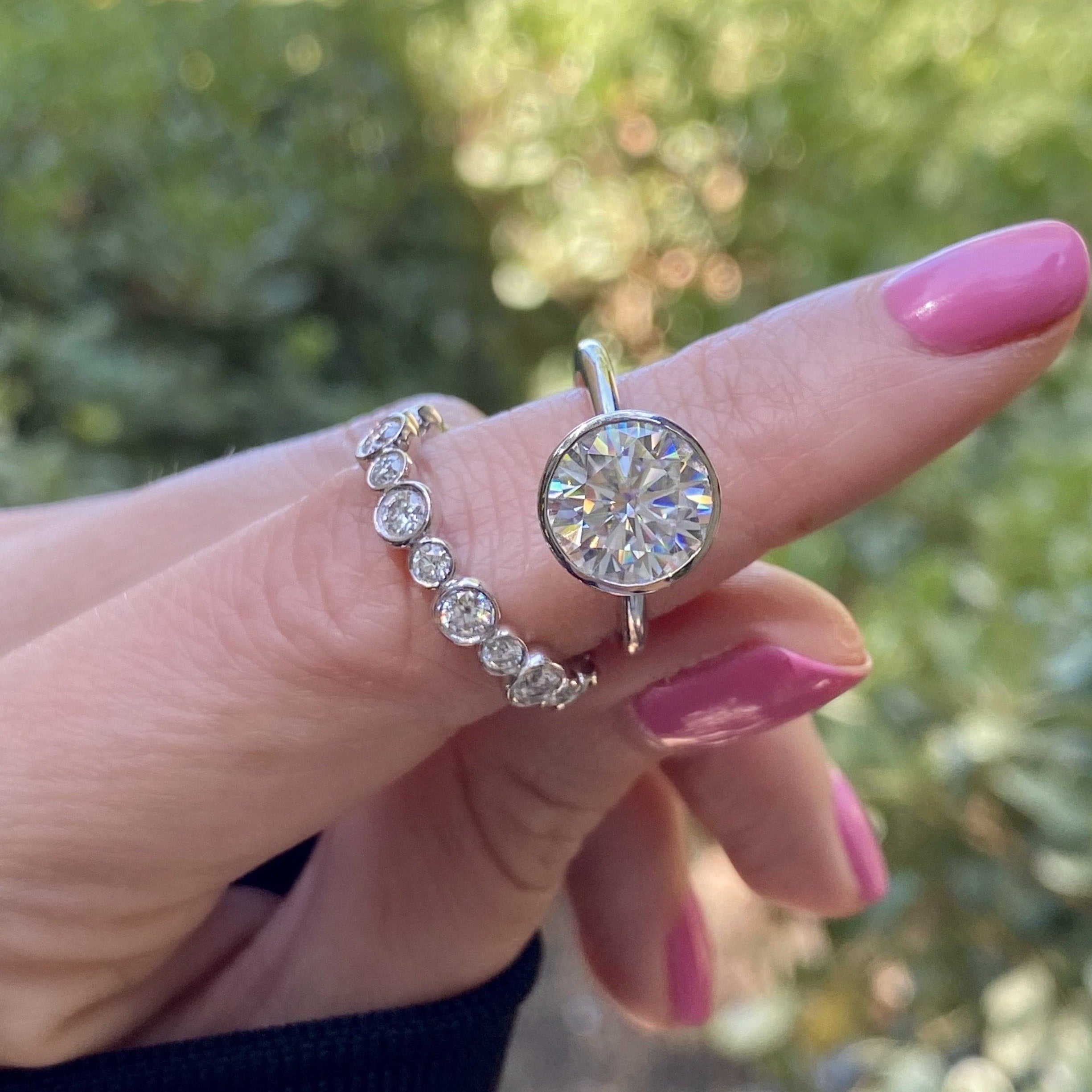 3.50 Carats Round Shape Moissanite Solitaire Bezel Engagement Ring