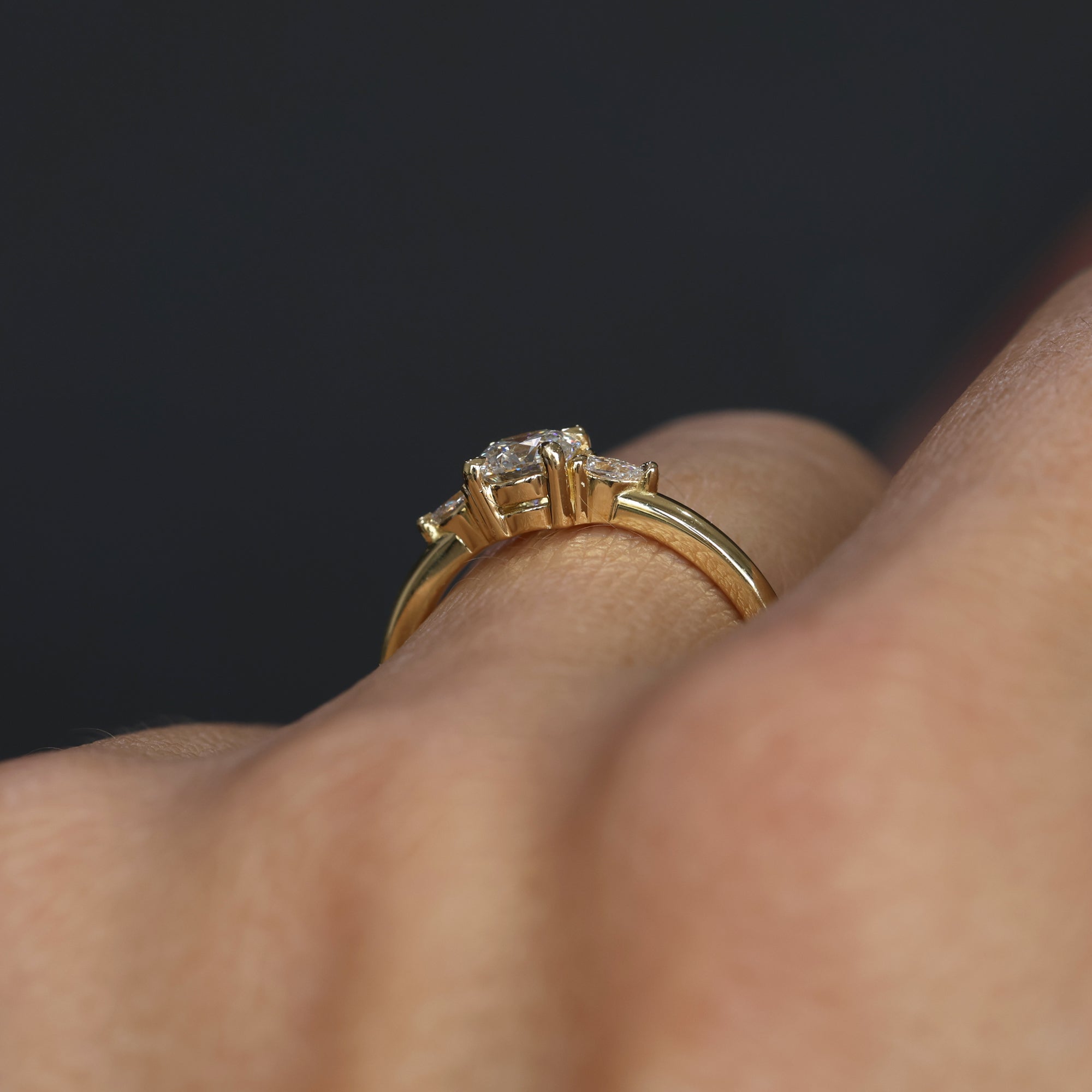 0.51 Carats Round Shape Moissanite Three Stone Engagement Ring