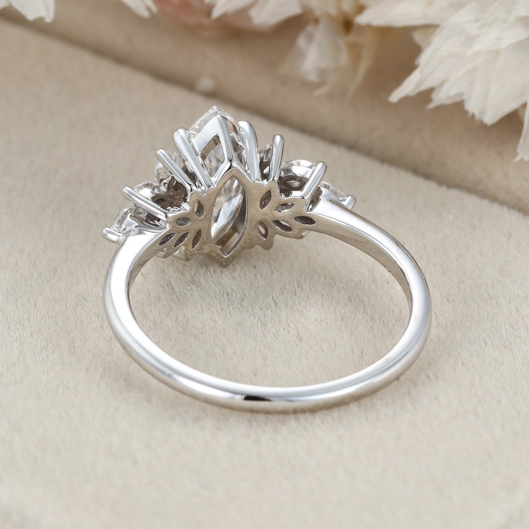 1.0 Carats Marquise Shape Moissanite Cluster Engagement Ring